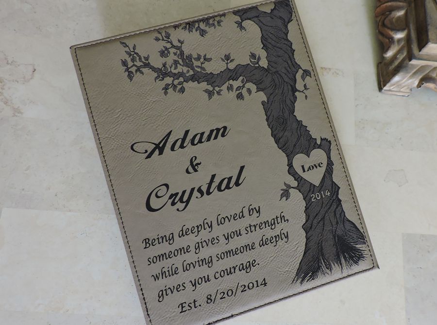 Gray Leather Anniversary Personalized Poem- Wall Decor- Customized with Names and Wedding Date ( and heart on the tree)