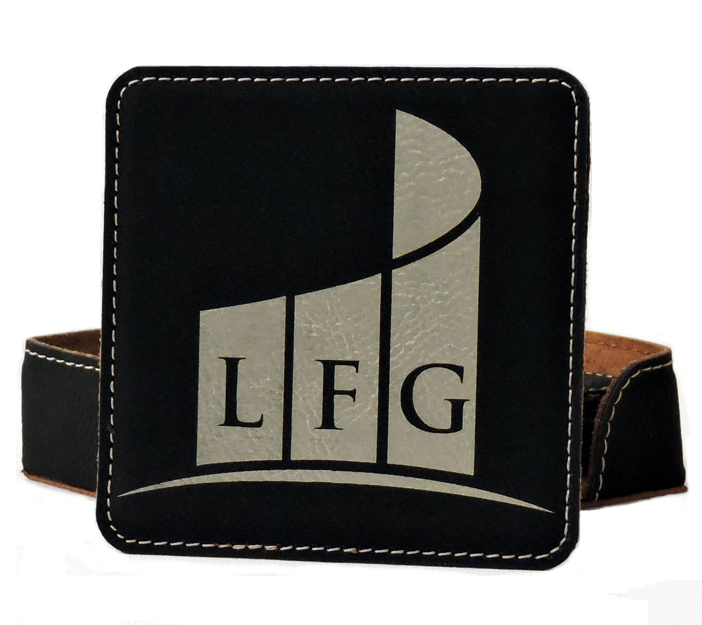 Gray Leather drink Coasters wtih Logo monogram, custom set of coasters with logo laser printed/engraved/personalized