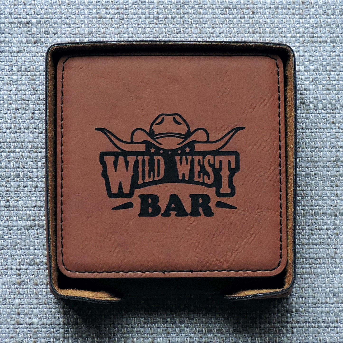 Gray Leather drink Coasters wtih Logo monogram, custom set of coasters with logo laser printed/engraved/personalized