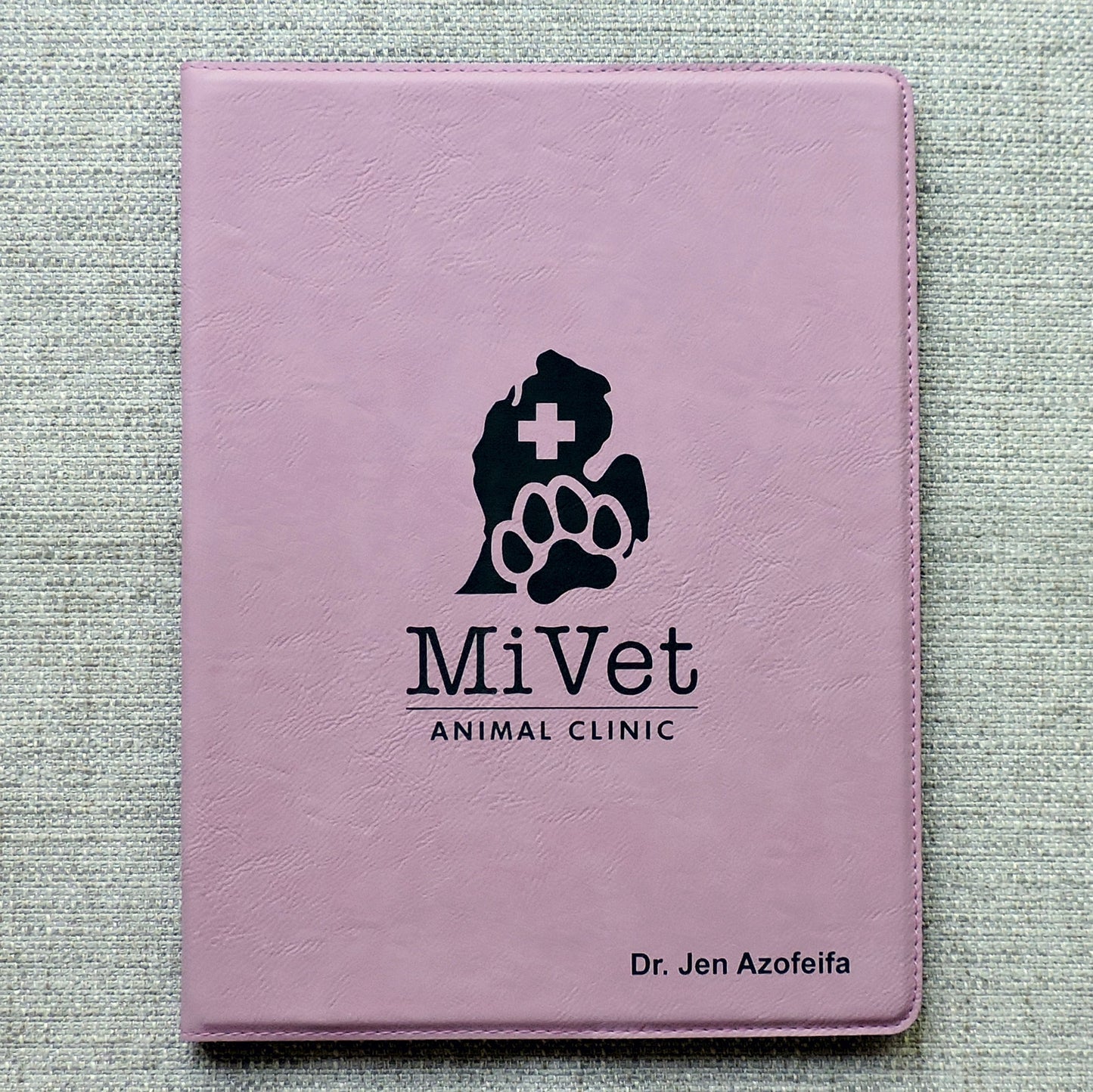 Gray Leather Portfolio with Business Logo, Corporate Gift, Company Logo, Personalized Logo Padfolio Folio