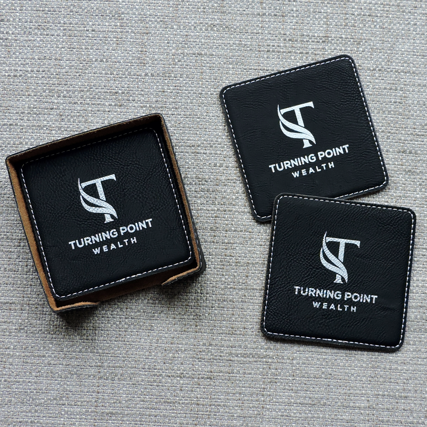 Black Coaster set Logo peraonalized, custom set of coasters with logo laser printed/engraved/etched