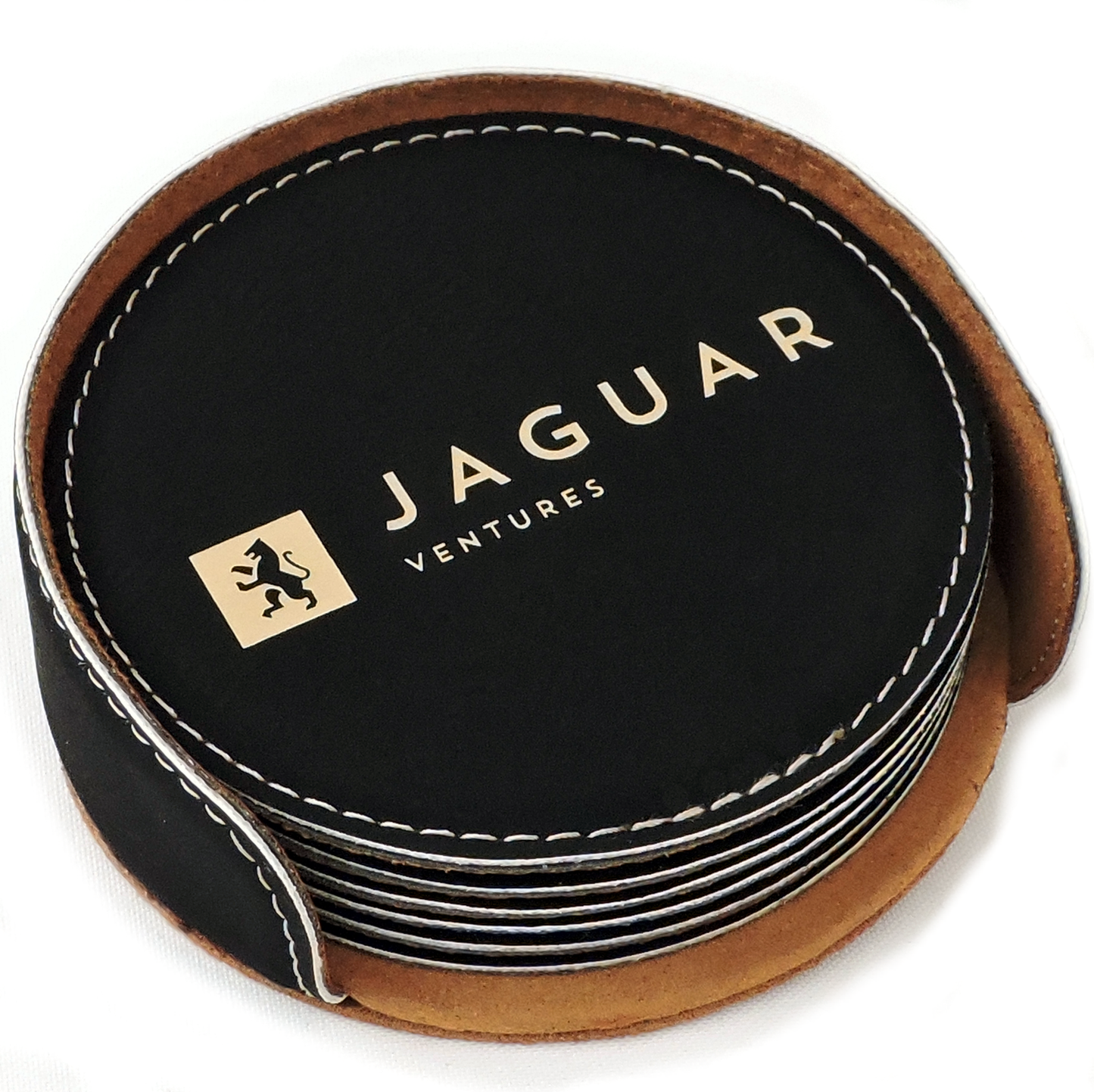 Round Black Coaster set Logo personalized, custom set of coasters with logo laser printed/engraved/etched