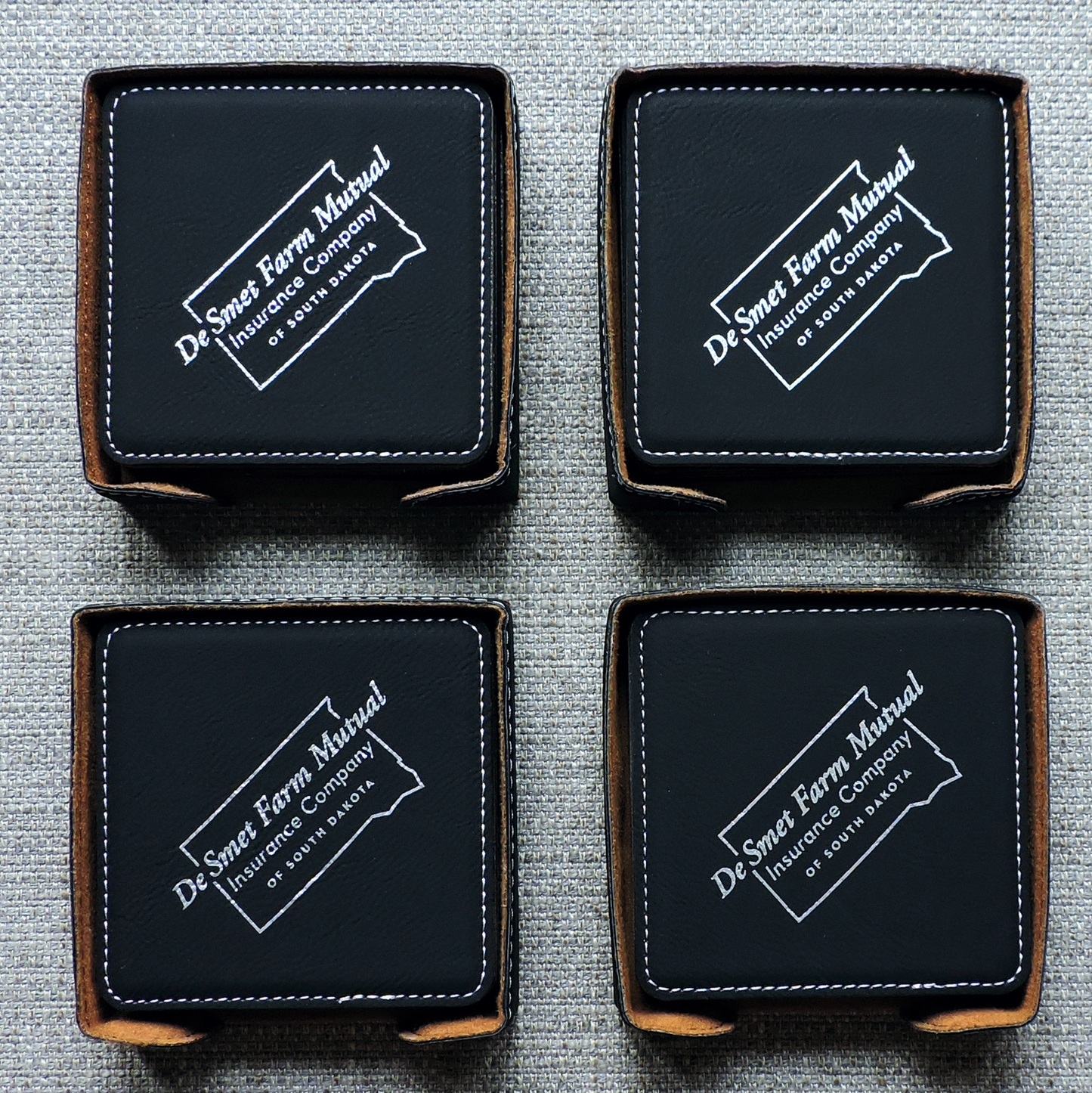 Black Coaster set Logo peraonalized, custom set of coasters with logo laser printed/engraved/etched