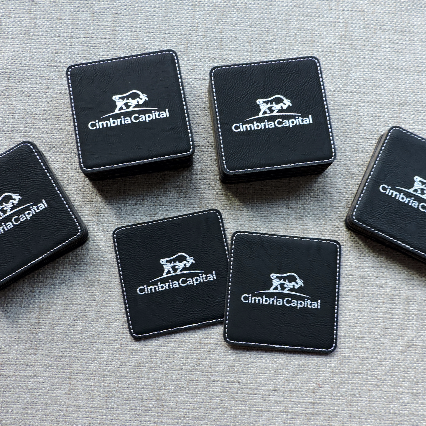 Black Leather Drink Coasters with Business Logo, Coasters with Logo, Custom Business Logo Drink Coasters, Laser etched Logo