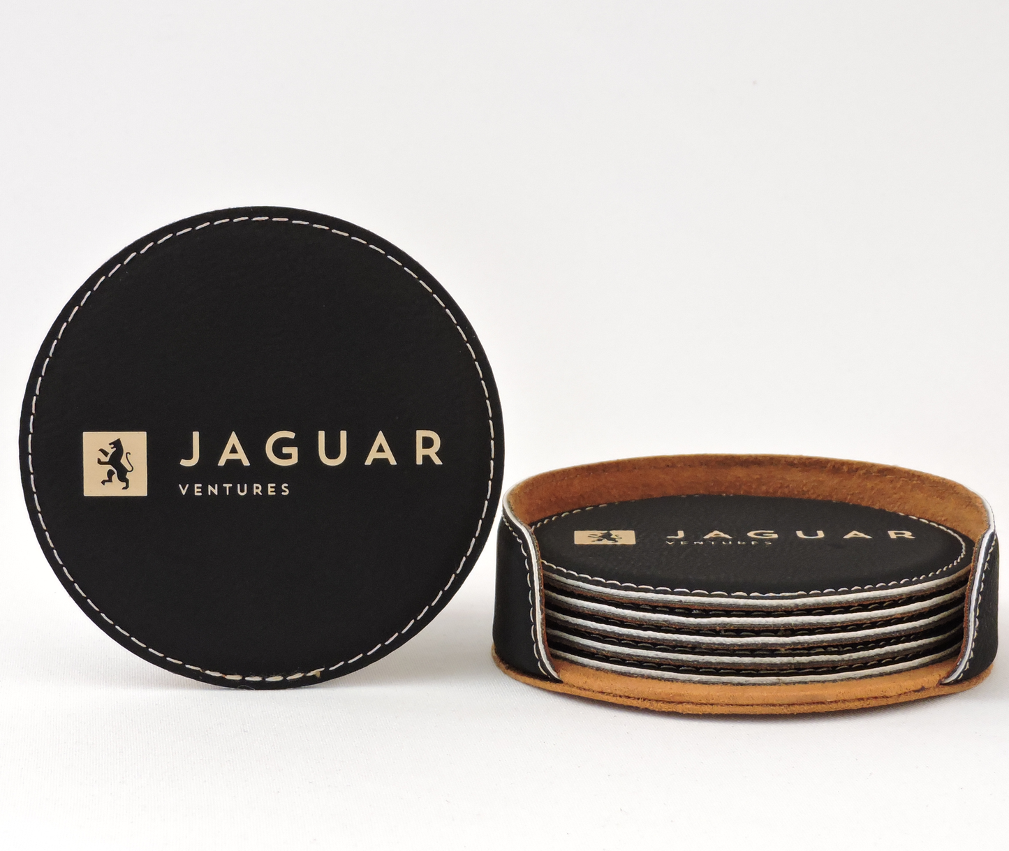 Round Black Coaster set Logo personalized, custom set of coasters with logo laser printed/engraved/etched