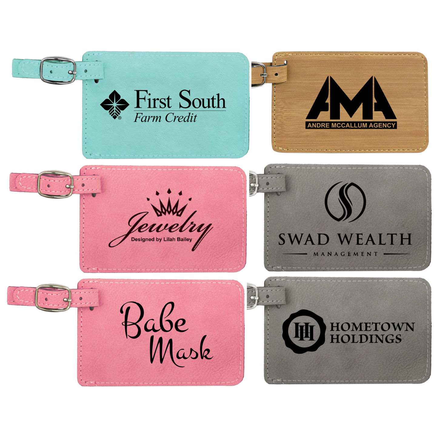 Logo on Luggage Tags, Bag Tags engraved with Company Logo, Business logo etched into Bag Tags