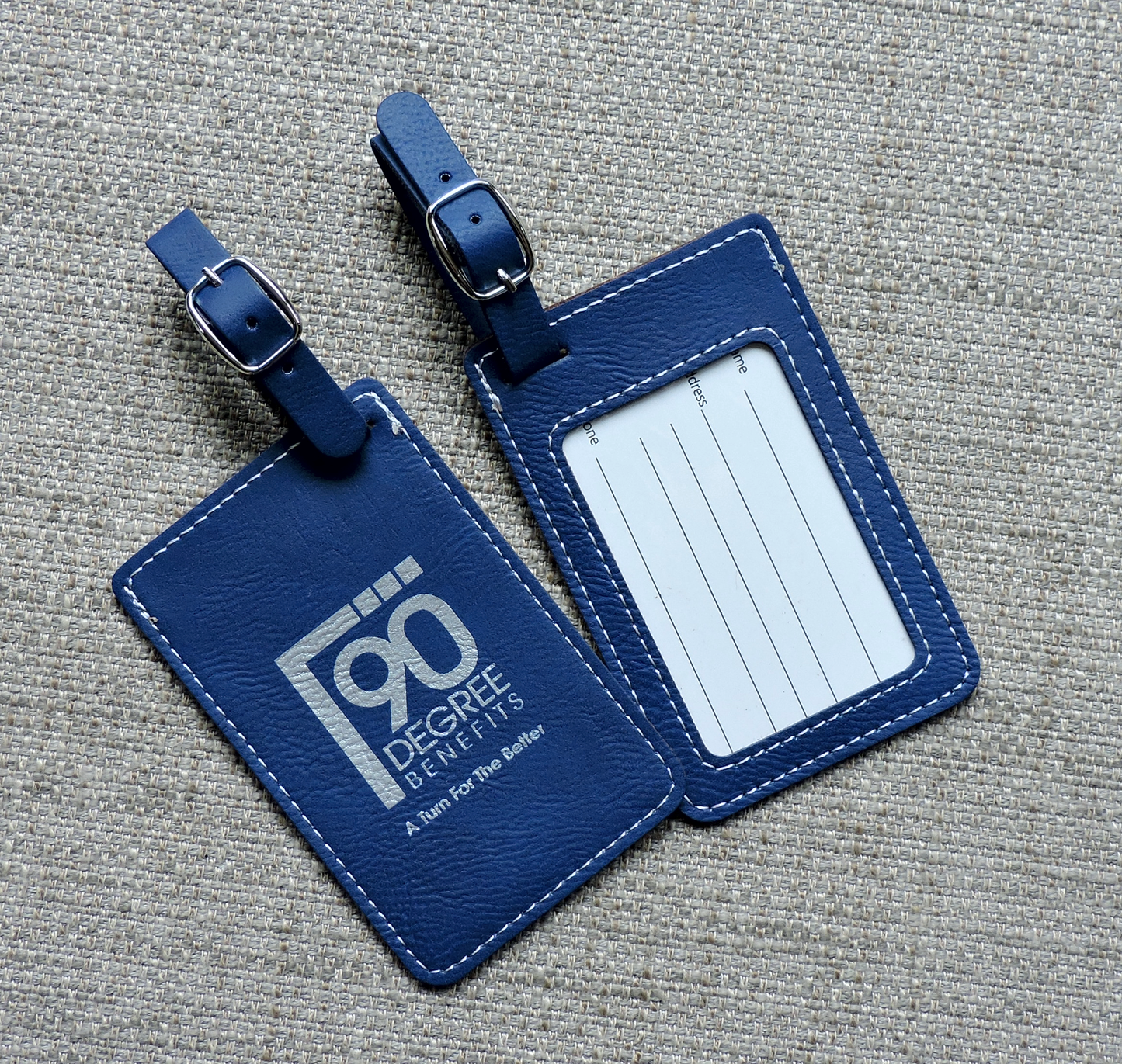 Custom Luggage Tags with Company Branding Logo, Bag Tags engraved with Company Logo, Business logo etched into Bag Tags