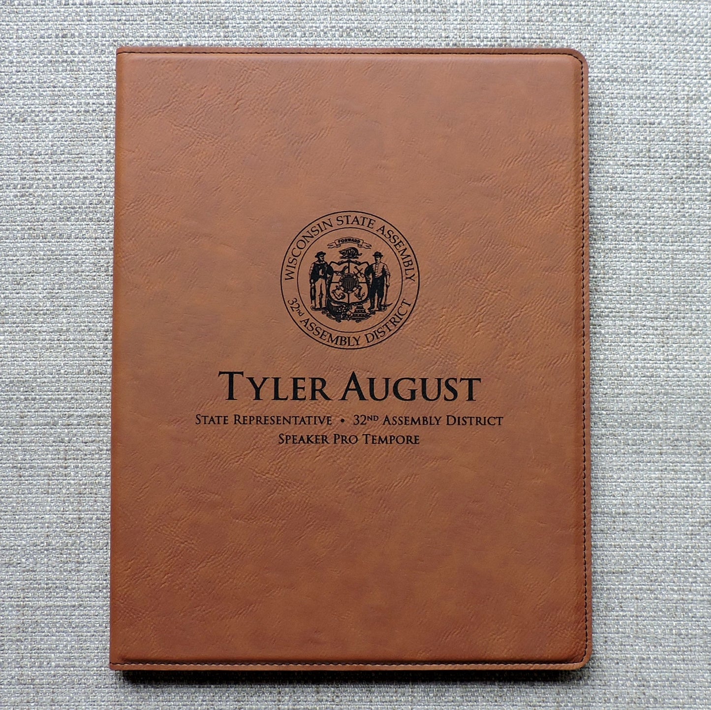 Gray Leather Portfolio with Business Logo, Corporate Gift, Company Logo, Personalized Logo Padfolio Folio