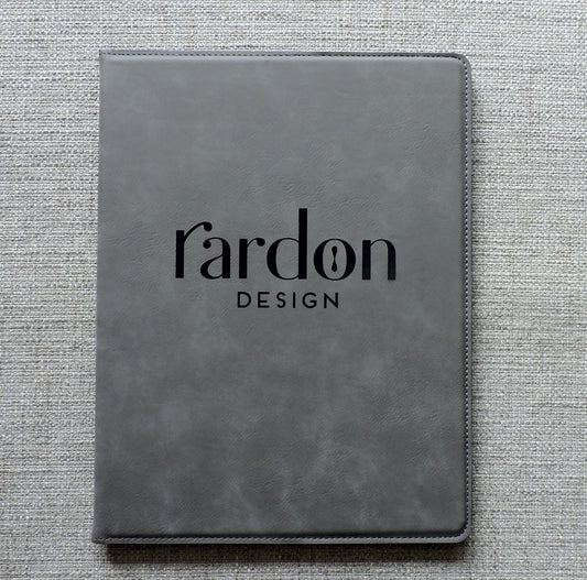 Gray Leather Portfolio with Business Logo, Corporate Gift, Company Logo,  Personalized Logo Padfolio Folio