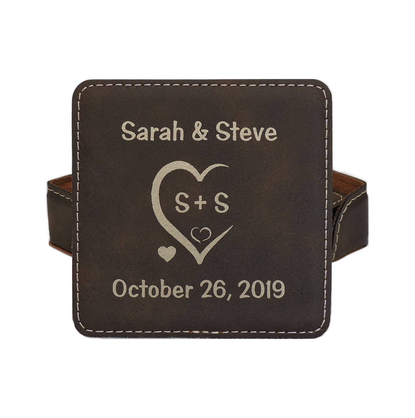 Coasters Personalized with Initials Carved in Heart and Wedding Anniversary Date- by Forever Me Gifts