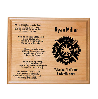 Firefighter Plaque with Firemans Prayer, Firefighter award, Fireman Retirement