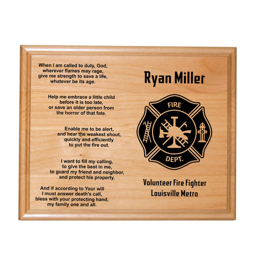 Firefighter Plaque with Firemans Prayer, Firefighter award, Fireman Retirement