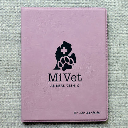 Pink Folio, Pink Portfolio with Logo debossed, Pink Padfolio Engraved