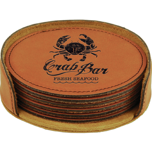 Round Rawhide Coaster set Logo personalized, custom set of coasters with logo laser printed/engraved/etched