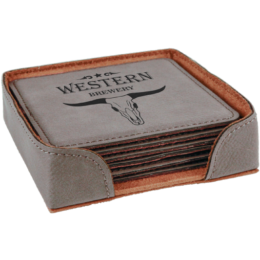 Gray Coasters wtih Logo, custom set of coasters with logo laser printed/engraved/personalized