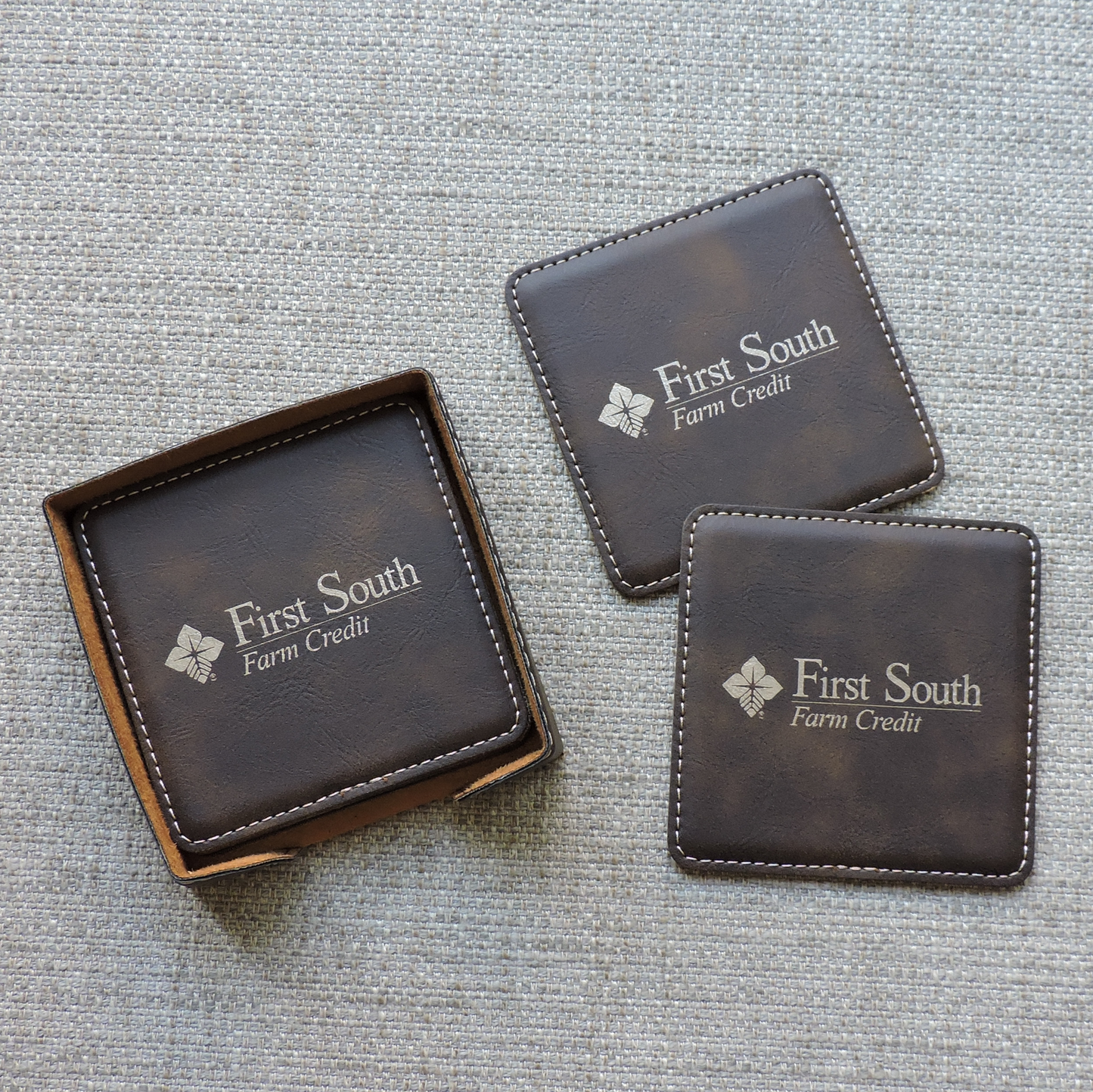 Black Leather Drink Coasters with Business Logo, Coasters with Logo, Custom Business Logo Drink Coasters, Laser etched Logo