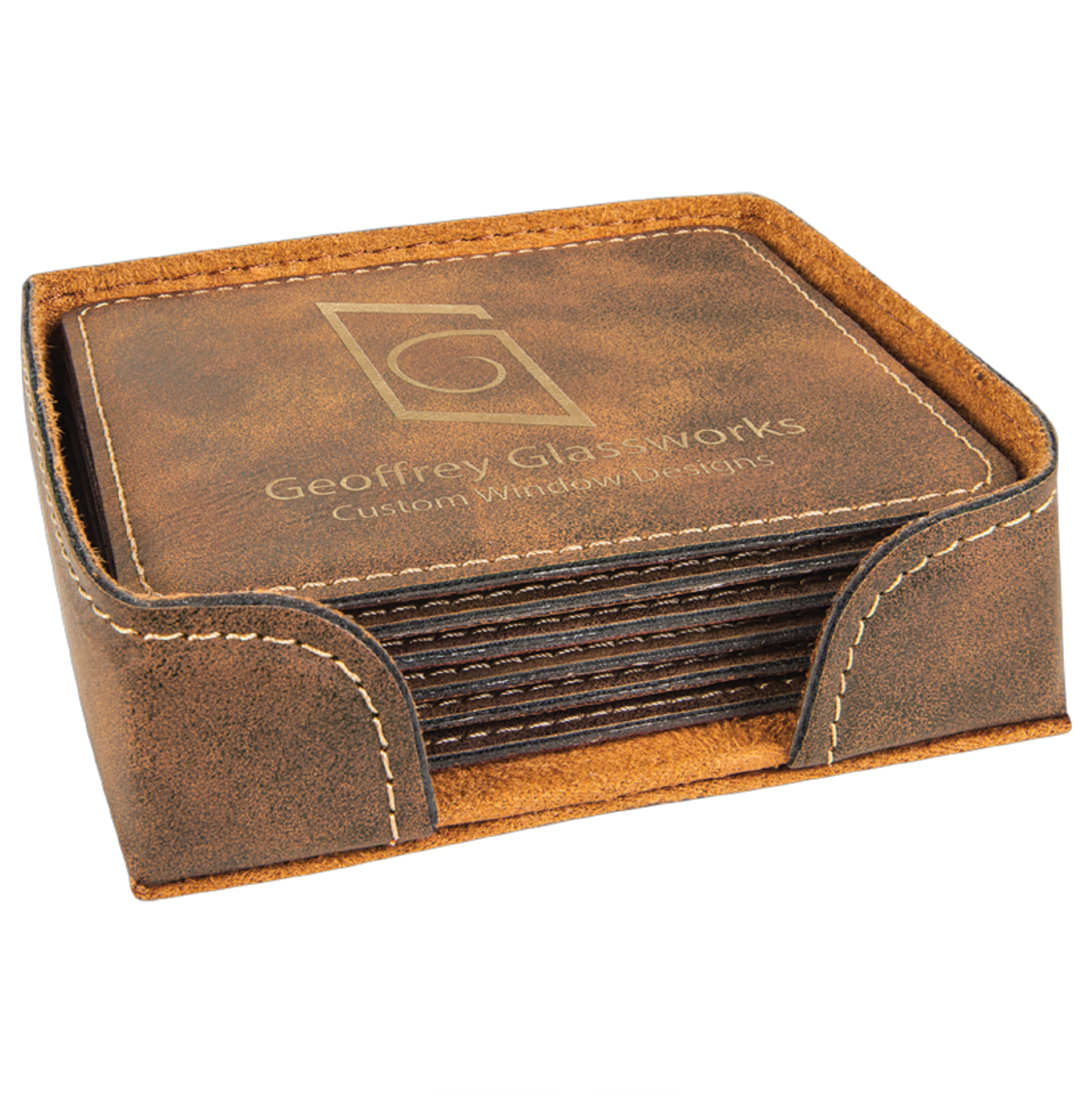 Gray Leather drink Coasters wtih Logo monogram, custom set of coasters with logo laser printed/engraved/personalized