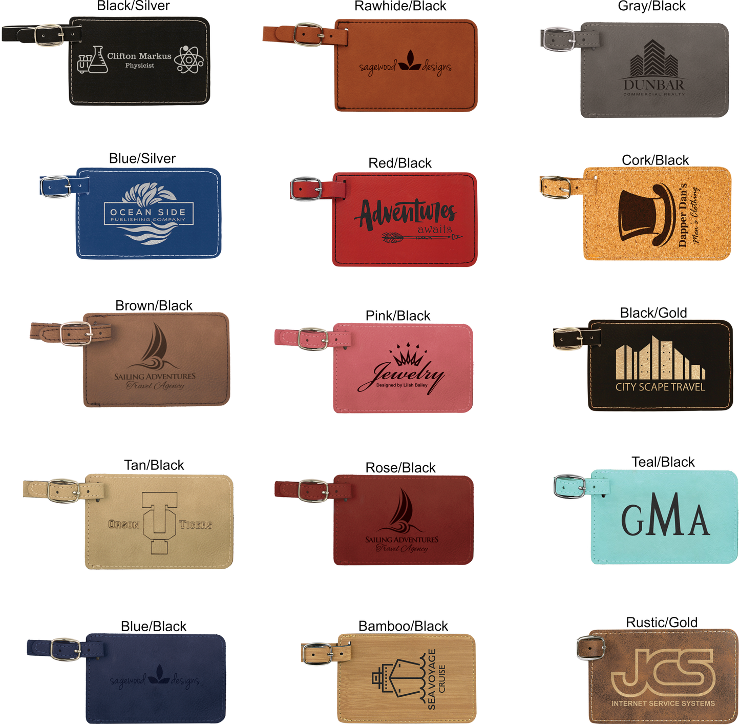 Luggage Tags with Logo Laser Printed , Engraved Luggage Tag, Leather Tags with Logo, Monogram Suitcase Tag, Diaper Bag Tag, Backpack Tag, ID Bag Tag, Golf Bag Tag