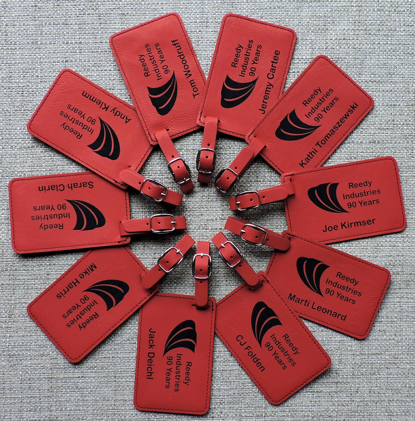 Rawhide Logo on Luggage Tags, Bag Tags engraved with Company Logo, Business logo etched into Bag Tags